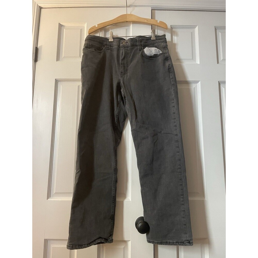 L.L. Bean BeanFlex Jeans Mens 36x30 Grid Fleece Lined Stretch Denim Dark Grey